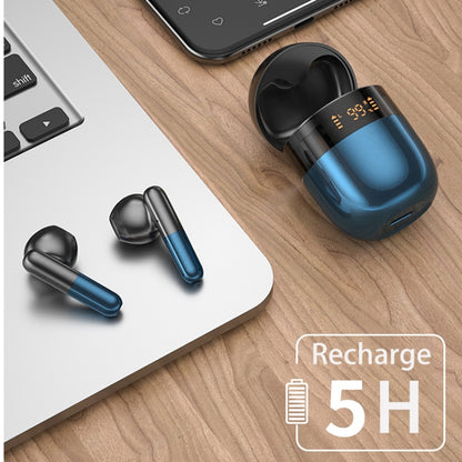 J28 TWS Wireless Bluetooth Earphones LED Digital Display HIFI Music Sport Earphone(Blue) - TWS Earphone by buy2fix | Online Shopping UK | buy2fix