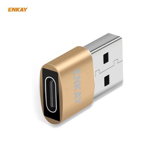 ENKAY ENK-AT105 USB Male to USB-C / Type-C Female Aluminium Alloy Adapter Converter, Support Quick Charging & Data Transmission(Gold) - Type-C Adapter by ENKAY | Online Shopping UK | buy2fix