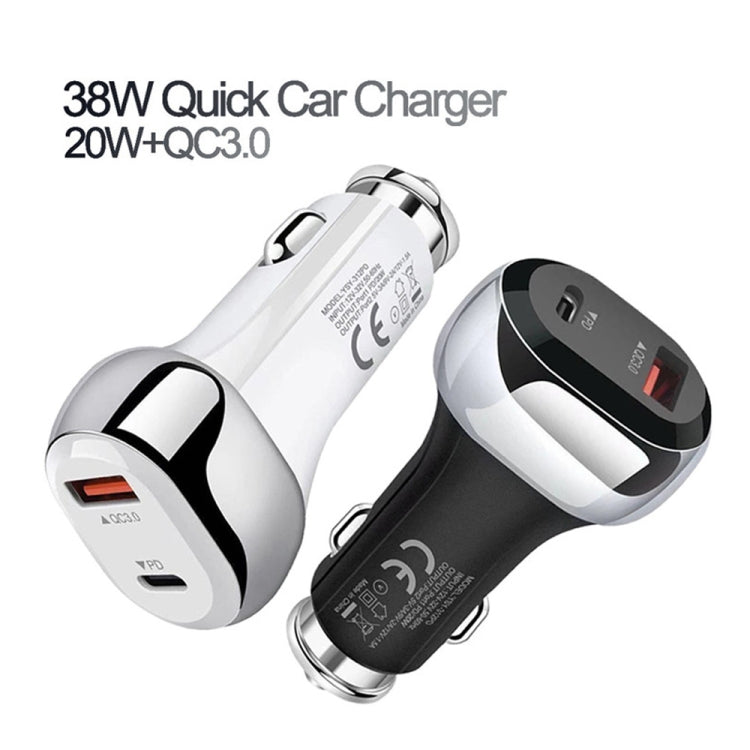 YSY-312PD QC3.0 18W USB + PD 20W USB-C / Type-C Car Charger with Type-C to 8 Pin Data Cable(Black) - In Car by buy2fix | Online Shopping UK | buy2fix