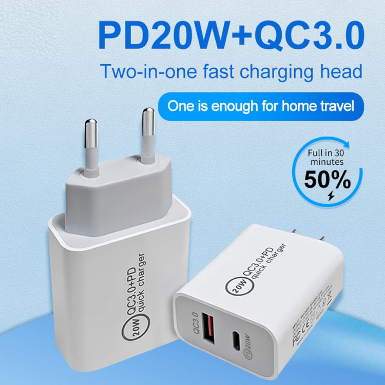 TCS-20WACA 20W PD Type-C + QC 3.0 USB Interface Fast Charging Travel Charger with USB to 8 Pin Fast Charge Data Cable AU Plug - Apple Accessories by buy2fix | Online Shopping UK | buy2fix