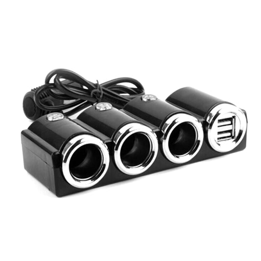 Car Cigarette Lighter Socket Splitter Dual USB Port Car Charger 3-Way Adapter - In Car by buy2fix | Online Shopping UK | buy2fix