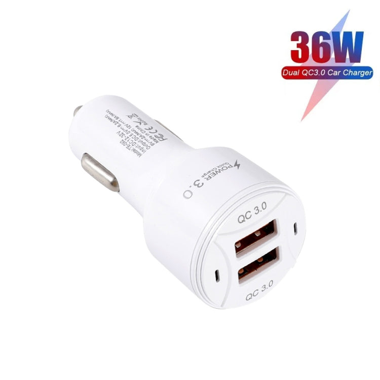 TE-092 36W Dual QC3.0 USB Fast Car Charger + USB to Micro USB Data Cable Set(White) - In Car by buy2fix | Online Shopping UK | buy2fix