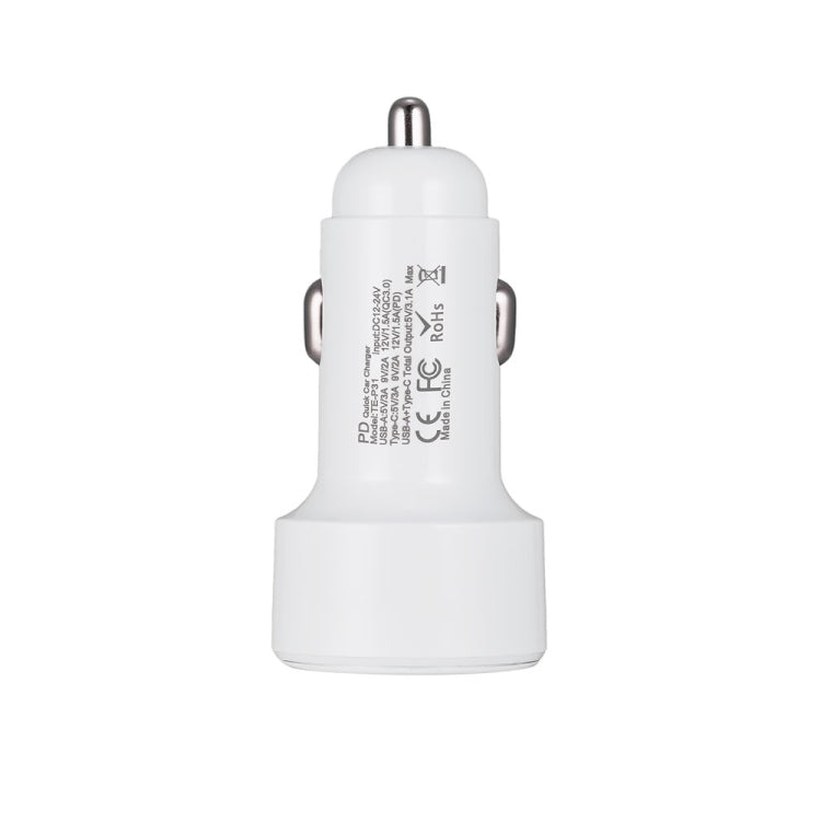 TE-P31 PD 20W USB-C / Type-C + QC3.0 18W USB Fast Car Charger(White) - Car Charger by buy2fix | Online Shopping UK | buy2fix