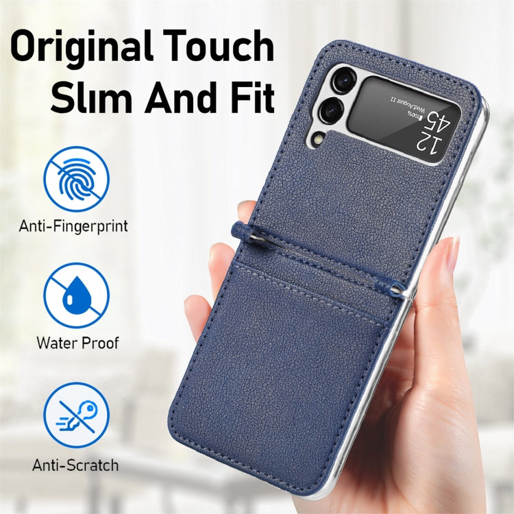 For Samsung Galaxy Z Flip3 5G Litchi Pattern Folding Leather Shockproof Card All-inclusive Case(Blue) - Samsung Accessories by buy2fix | Online Shopping UK | buy2fix