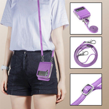 For Samsung Galaxy Z Flip 3 5G Diagonal Lanyard Embossed Card Phone Case(Purple) - Samsung Accessories by buy2fix | Online Shopping UK | buy2fix