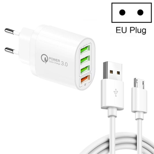 QC-04 QC3.0 + 3 x USB2.0 Multi-ports Charger with 3A USB to Micro USB Data Cable, EU Plug(White) - Mobile Accessories by buy2fix | Online Shopping UK | buy2fix