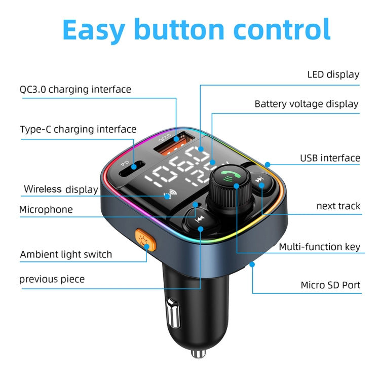 C87B PD QC3.0 Quick Charger Bluetooth 5.0 FM Transmitter Hands-free MP3 U Disk Car Music Player Kit - In Car by buy2fix | Online Shopping UK | buy2fix