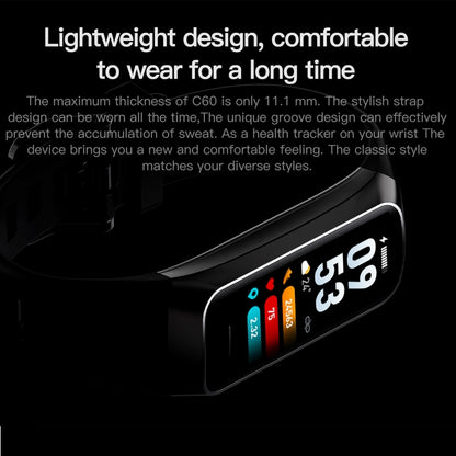 C60 IP67 Waterproof 1.1 inch Smart Fitness Band(Black) - Smart Wear by buy2fix | Online Shopping UK | buy2fix