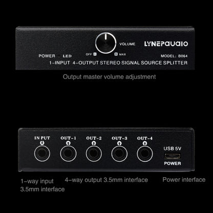 1 In 4 Out Audio Frequency Signal Splitter Distribute Device, Non Consumption, 3.5mm Interface Output - Consumer Electronics by buy2fix | Online Shopping UK | buy2fix