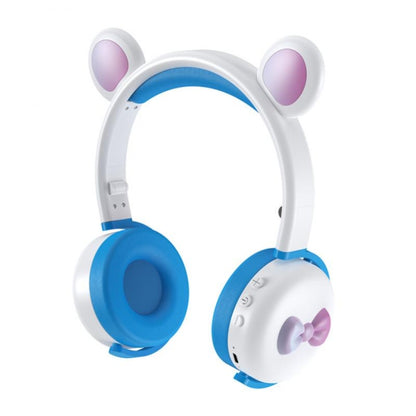 AEC BK7 Cute Bear Children Wireless Bluetooth Headset with LED Light(White Blue) - Apple Accessories by AEC | Online Shopping UK | buy2fix