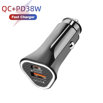 TE-P23 38W PD 20W USB-C / Type-C + QC3. 0 USB Triangle Car Charger + USB to Micro USB Data Cable, Length: 1m(Black) - In Car by buy2fix | Online Shopping UK | buy2fix
