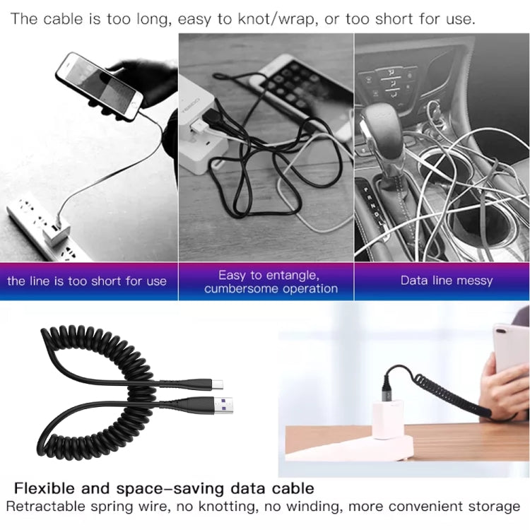 USB to Type-C 1.5m Spring Telescopic Mobile Phone Fast Charging Data Cable - Mobile Accessories by buy2fix | Online Shopping UK | buy2fix