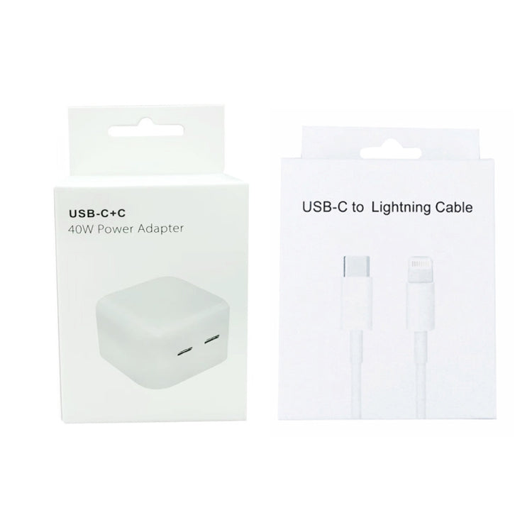 SDC-40W Dual PD USB-C / Type-C Ports Charger with 1m Type-C to 8 Pin Data Cable, US Plug - Apple Accessories by buy2fix | Online Shopping UK | buy2fix