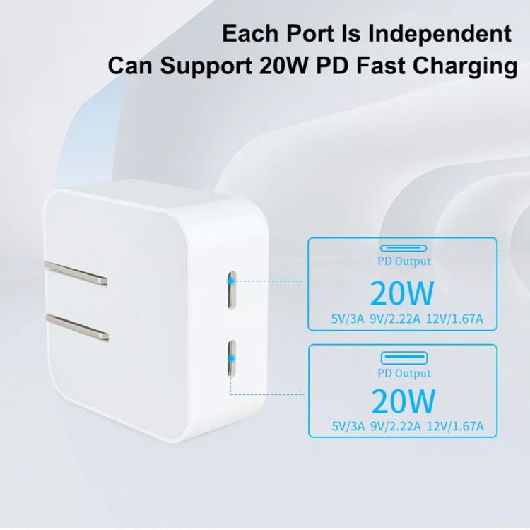 SDC-40W Dual PD USB-C / Type-C Ports Charger with 1m Type-C to 8 Pin Data Cable, UK Plug - USB Charger by buy2fix | Online Shopping UK | buy2fix