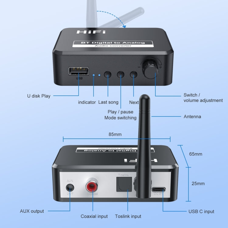 B35S Bluetooth 5.2 Music Receiver Digital to Analog Converter Supports U-disk Fiber Coaxial - Apple Accessories by buy2fix | Online Shopping UK | buy2fix