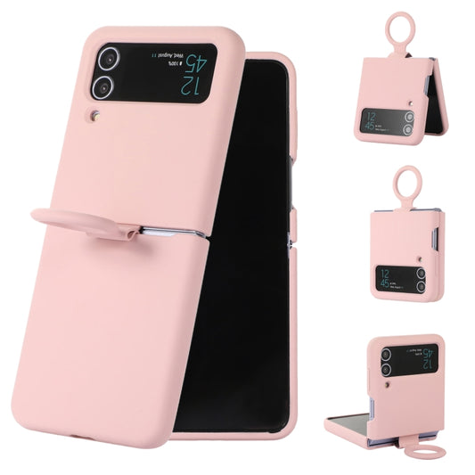 For Samsung Galaxy Flip 3 Silicone Integrated Ring Buckle Phone Case(Pink) - Samsung Accessories by buy2fix | Online Shopping UK | buy2fix