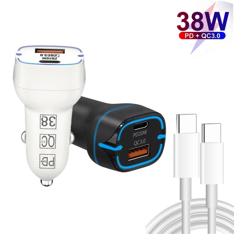 38W PD20W + QC3.0 USB Car Charger with Type-C to Type-C Data Cable, Length: 1m(White) - In Car by buy2fix | Online Shopping UK | buy2fix