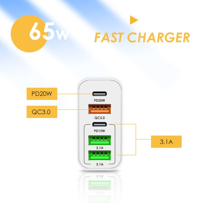 65W Dual PD Type-C + 3 x USB Multi Port Charger with 3A Type-C to Type-C Data Cable, US Plug(Black) - Mobile Accessories by buy2fix | Online Shopping UK | buy2fix