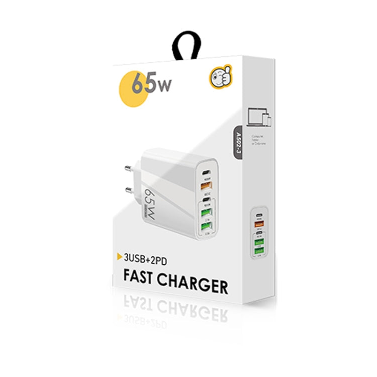 65W Dual PD Type-C + 3 x USB Multi Port Charger with 3A USB to Micro USB Data Cable, EU Plug(White) - Mobile Accessories by buy2fix | Online Shopping UK | buy2fix