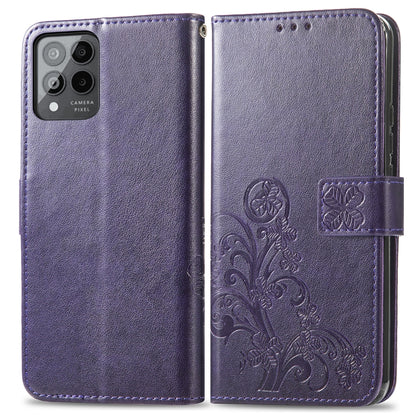 For T-Mobile Revvl 6 Pro 5G Four-leaf Clasp Embossed Buckle Leather Phone Case(Purple) - More Brand by buy2fix | Online Shopping UK | buy2fix