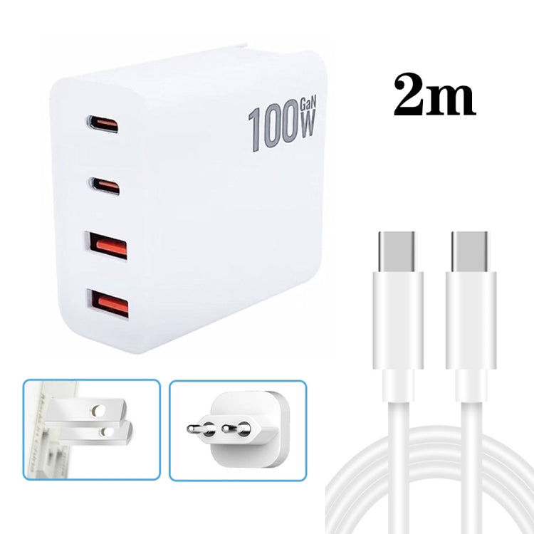 GaN 100W Dual USB + Dual USB-C/Type-C Multi Port Charger with 2m Type-C to Type-C Data Cable Set US / EU Plug - Cable & Adapter by buy2fix | Online Shopping UK | buy2fix