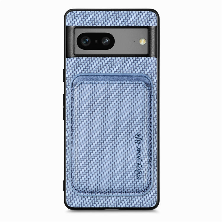 For Google Pixel 7 Carbon Fiber Leather Card Magsafe Phone Case(Blue) - Google Cases by buy2fix | Online Shopping UK | buy2fix