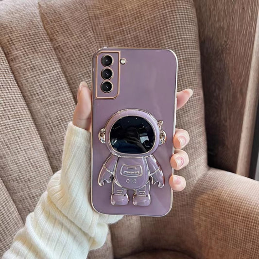 For Samsung Galaxy A13 4G Plating Astronaut Holder Phone Case(Purple) - Galaxy Phone Cases by buy2fix | Online Shopping UK | buy2fix