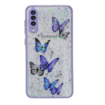 For Samsung Galaxy S22 5G Color Butterfly Glitter Epoxy TPU Phone Case(Purple) - Galaxy S22 5G Cases by buy2fix | Online Shopping UK | buy2fix