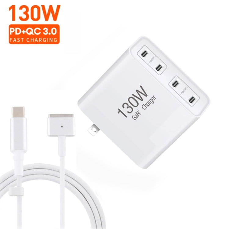 GaN 130W 4-Port USB-C PD65W / PD30W Multi Port Type-C Charger with  1.8m Type-C to MagSafe 2 / T Header Data Cable US / AU Plug - Cable & Adapter by buy2fix | Online Shopping UK | buy2fix