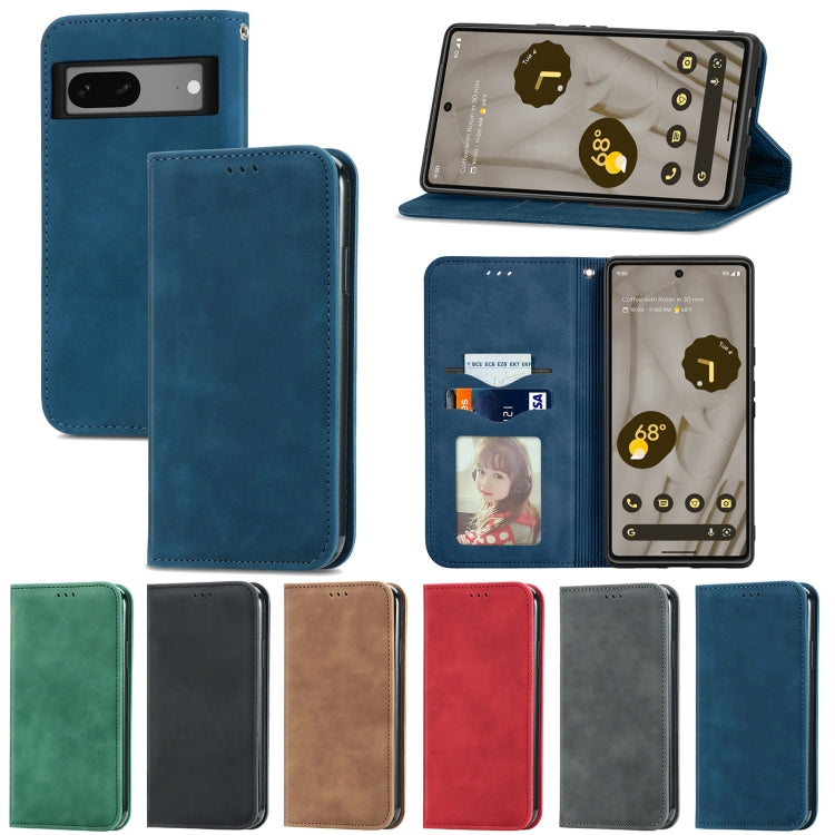 For Google Pixel 7A Retro Skin Feel Magnetic Flip Leather Phone Case(Blue) - Google Cases by buy2fix | Online Shopping UK | buy2fix