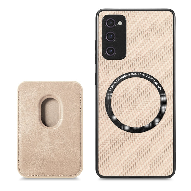 For Samsung Galaxy S20 FE Carbon Fiber Leather Card Magsafe Magnetic Phone Case(Khaki) - Galaxy S20 FE Cases by buy2fix | Online Shopping UK | buy2fix