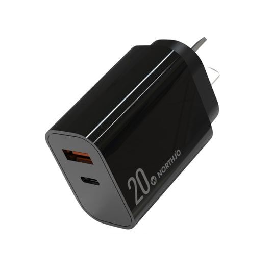 NORTHJO NOPD2002 PD20W USB-C/Type-C + QC 3.0 USB Dual Ports Fast Charger, AU Plug(Black) - USB Charger by NORTHJO | Online Shopping UK | buy2fix