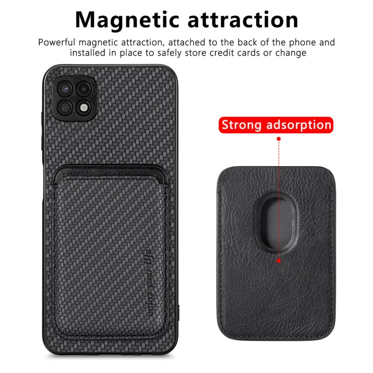 For Samsung Galaxy A22 5G Carbon Fiber Leather Card Magsafe Magnetic Phone Case(Black) - Galaxy Phone Cases by buy2fix | Online Shopping UK | buy2fix