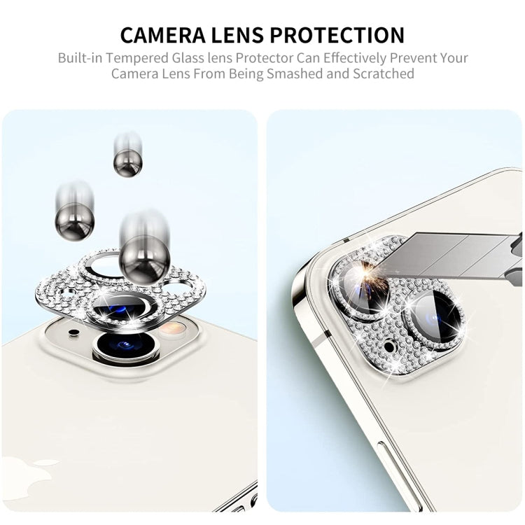 For iPhone 14 / 14 Plus ENKAY Hat-Prince Blink Diamond Camera Lens Aluminium Alloy Tempered Glass Film(Colorful) - iPhone 14 Tempered Glass by ENKAY | Online Shopping UK | buy2fix