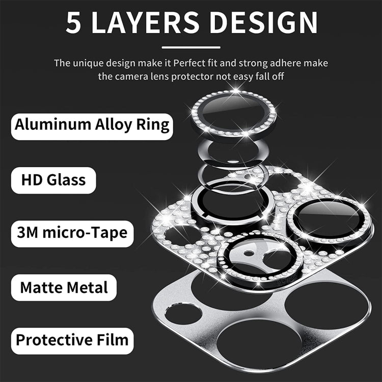 For iPhone 13 Pro / 13 Pro Max ENKAY Hat-Prince Blink Diamond Camera Lens Aluminium Alloy Tempered Glass Film(Silver) - iPhone 13 Pro Tempered Glass by ENKAY | Online Shopping UK | buy2fix