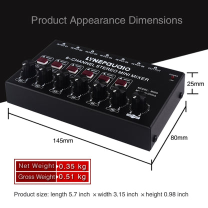 B020 Mini 6-Channel Stereo Audio Mixer Musical Instrument Mixer Electric Wind Electric Guitar Electronic Piano Drums Mixer - Consumer Electronics by buy2fix | Online Shopping UK | buy2fix