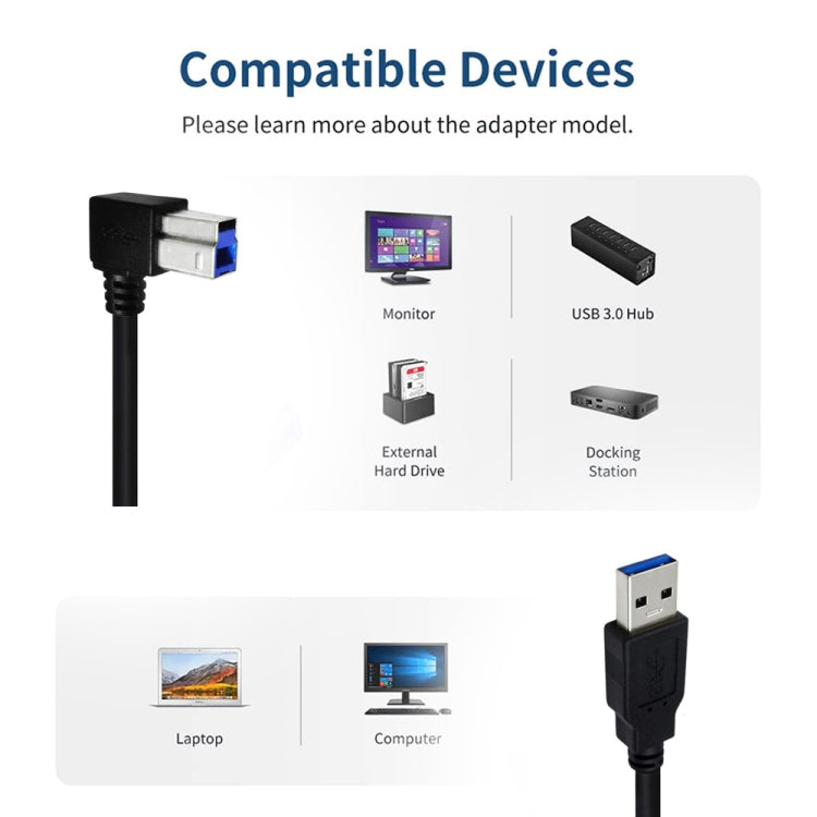 JUNSUNMAY USB 3.0 A Male to USB 3.0 B Male Adapter Cable Cord 1.6ft/0.5M for Docking Station, External Hard Drivers, Scanner, Printer and More(Left) - USB 3.0 by JUNSUNMAY | Online Shopping UK | buy2fix
