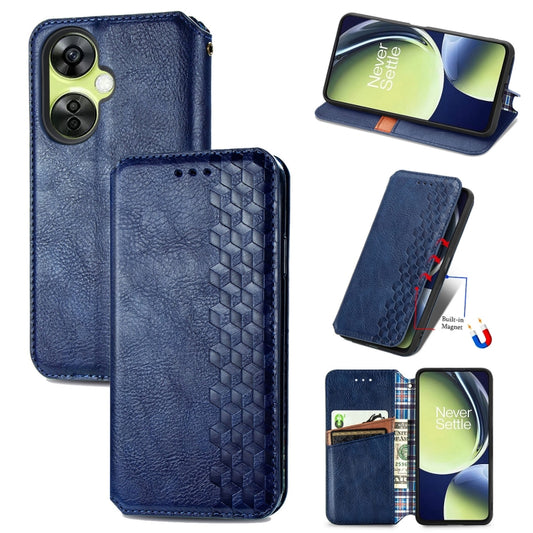 For OnePlus Nord CE 3 Lite Cubic Grid Pressed Magnetic Leather Phone Case(Blue) - OnePlus Cases by buy2fix | Online Shopping UK | buy2fix