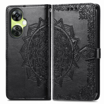 For OnePlus Nord CE 3 Lite Mandala Flower Embossed Leather Phone Case(Black) - OnePlus Cases by buy2fix | Online Shopping UK | buy2fix
