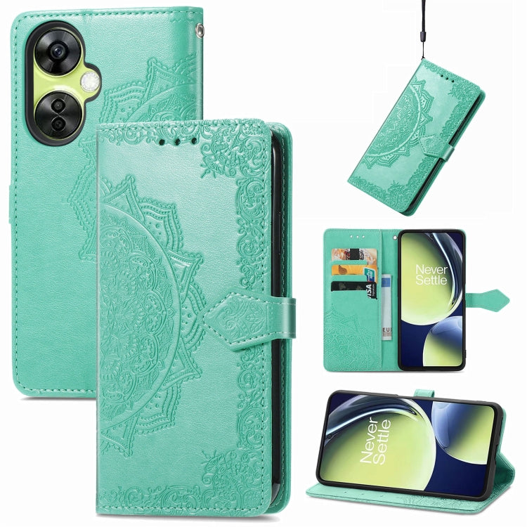 For OnePlus Nord CE 3 Lite Mandala Flower Embossed Leather Phone Case(Green) - OnePlus Cases by buy2fix | Online Shopping UK | buy2fix