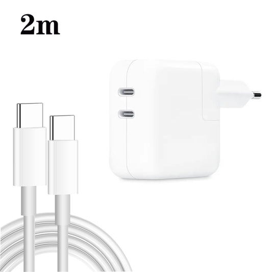 35W PD3.0 USB-C / Type-C Dual Port Charger with 2m Type-C to Type-C Data Cable, EU Plug - USB Charger by buy2fix | Online Shopping UK | buy2fix