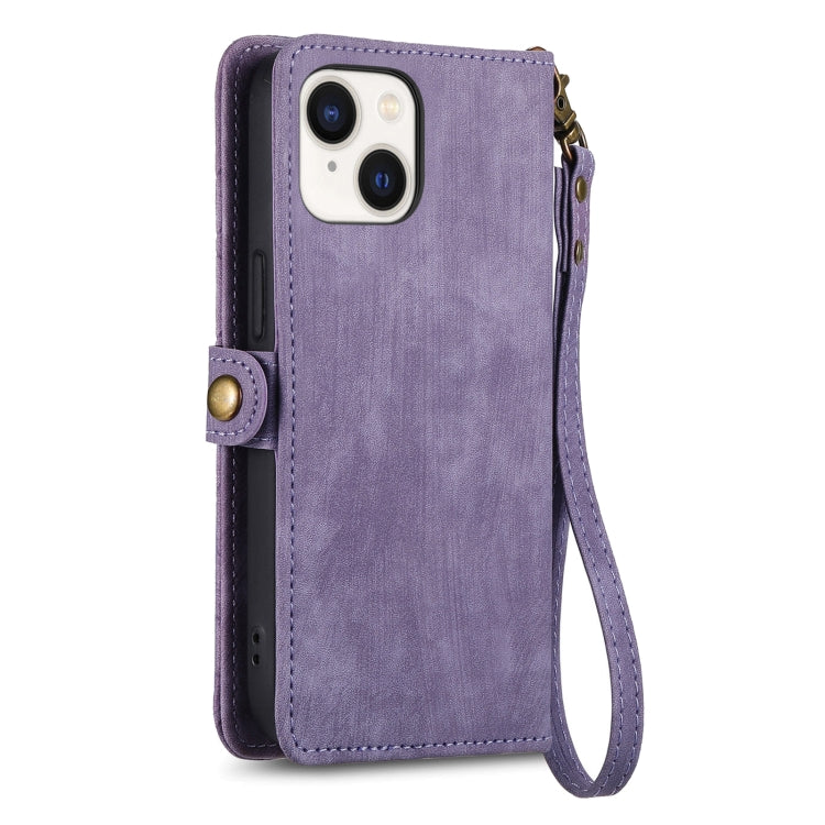 For iPhone 15 Pro Geometric Zipper Wallet Side Buckle Leather Phone Case(Purple) - iPhone 15 Pro Cases by buy2fix | Online Shopping UK | buy2fix