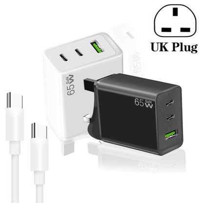 GaN PD65W Type-C x 2 + USB3.0 Charger with Type-C to Type-C Data Cable ,UK Plug(Black) - USB Charger by buy2fix | Online Shopping UK | buy2fix