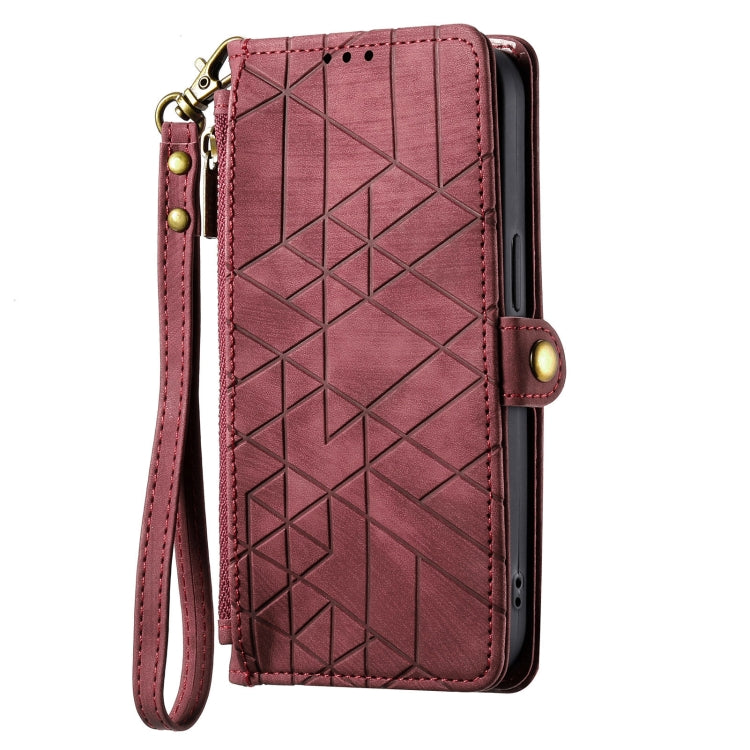 For Google Pixel 7 Geometric Zipper Wallet Side Buckle Leather Phone Case(Red) - Google Cases by buy2fix | Online Shopping UK | buy2fix