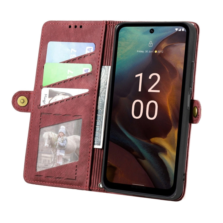 For Nokia XR21 Geometric Zipper Wallet Side Buckle Leather Phone Case(Red) - Nokia Cases by buy2fix | Online Shopping UK | buy2fix