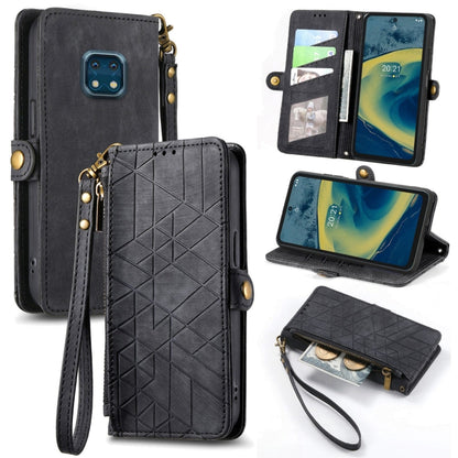 For Nokia XR20 Geometric Zipper Wallet Side Buckle Leather Phone Case(Black) - Nokia Cases by buy2fix | Online Shopping UK | buy2fix