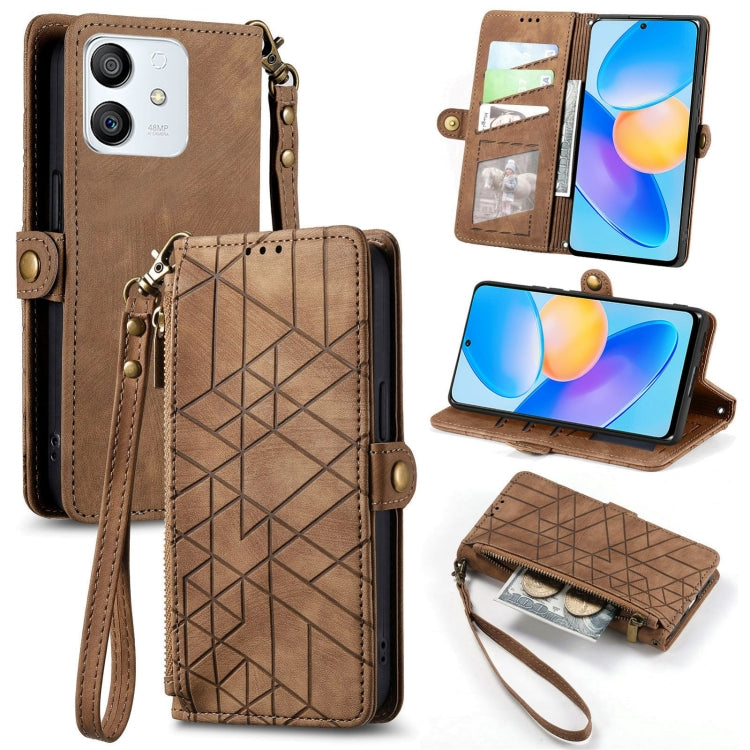 For Honor Play6T Pro Geometric Zipper Wallet Side Buckle Leather Phone Case(Brown) - Honor Cases by buy2fix | Online Shopping UK | buy2fix