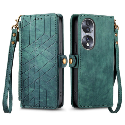 For Honor X40i Geometric Zipper Wallet Side Buckle Leather Phone Case(Green) - Honor Cases by buy2fix | Online Shopping UK | buy2fix