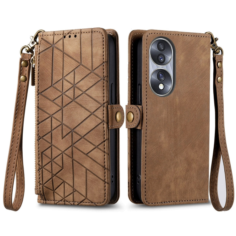 For Honor Magic4 Pro Geometric Zipper Wallet Side Buckle Leather Phone Case(Brown) - Honor Cases by buy2fix | Online Shopping UK | buy2fix