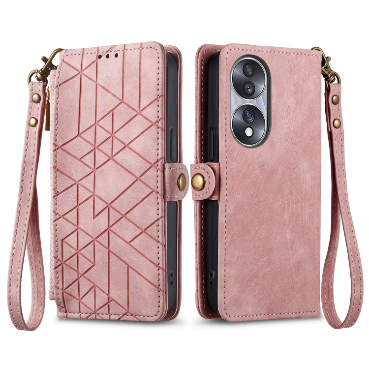 For Honor 50 Pro Geometric Zipper Wallet Side Buckle Leather Phone Case(Pink) - Honor Cases by buy2fix | Online Shopping UK | buy2fix